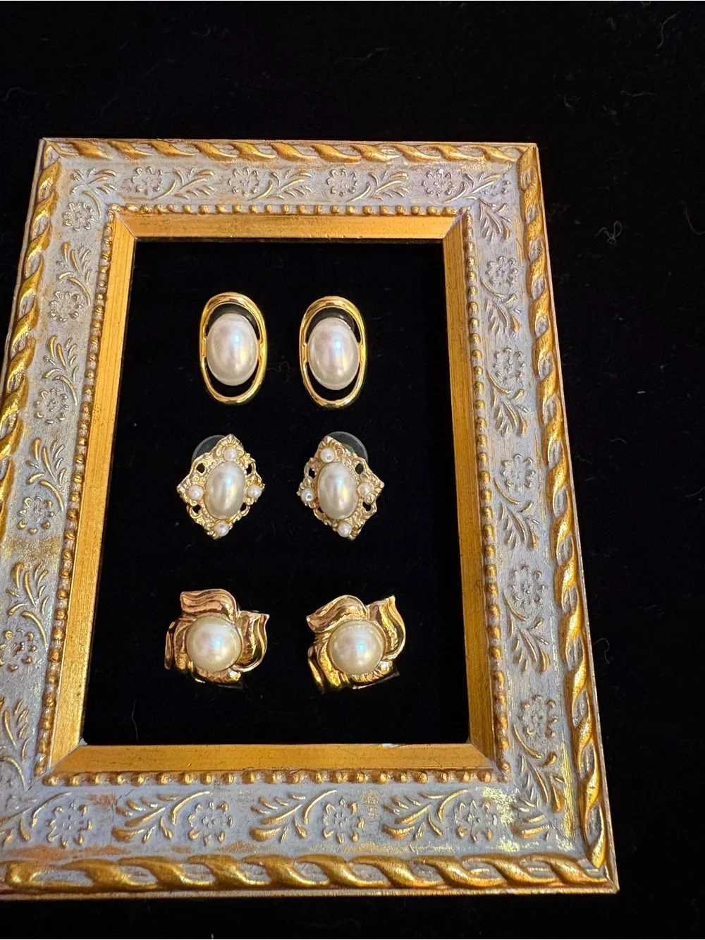 Vintage Gold Tone Faux Pearl Stud Earrings Trio Set - Classic Women Jewelry